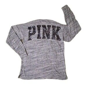 Victoria Secret PINK T-shirt Long Sleeve Women Top Tee Logo Sequin Bling Sz XS
